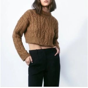 Zara Brown Cable Knit Sweater